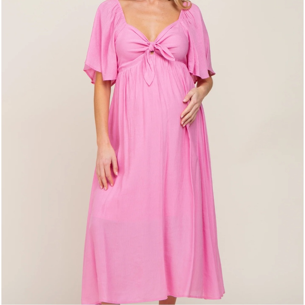 Pink maternity midi dress